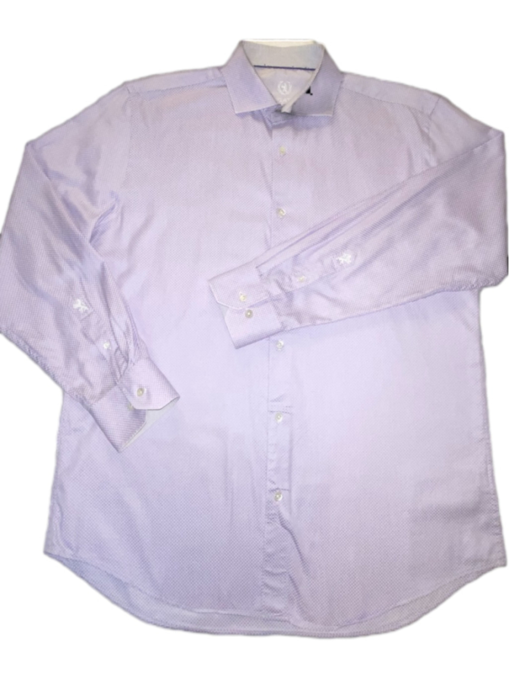 Bugatchi Uomo Men's Dress Shirt 17 34/35 Purple Micro Dot Cotton Embroidered